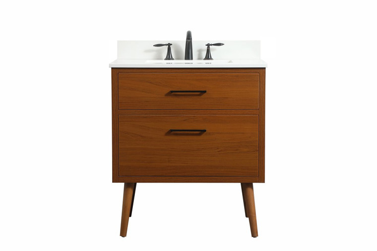 Elegant 30 Inch Single Bathroom Vanity In Teak With Backsplash VF41030MTK-BS