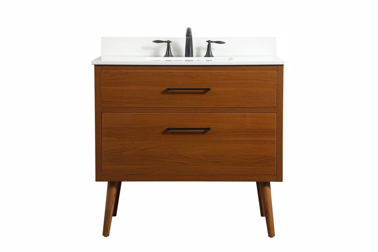 Elegant 36 Inch Single Bathroom Vanity In Teak With Backsplash VF41036MTK-BS