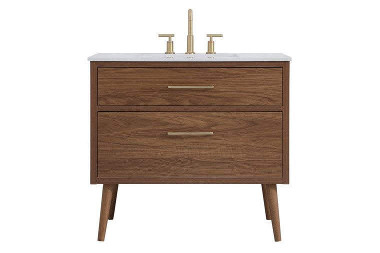 Elegant 36 Inch Bathroom Vanity In Walnut Brown VF41036WB