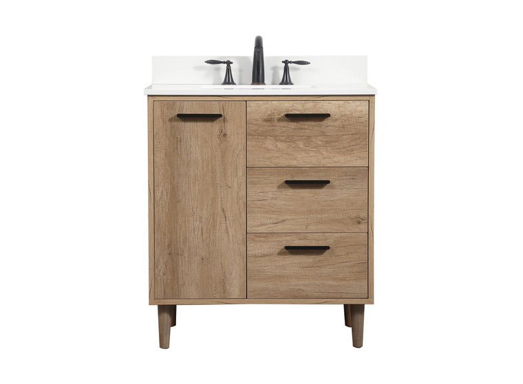 Elegant 30 Inch Single Bathroom Vanity In Natural Oak With Backsplash VF47030NT-BS