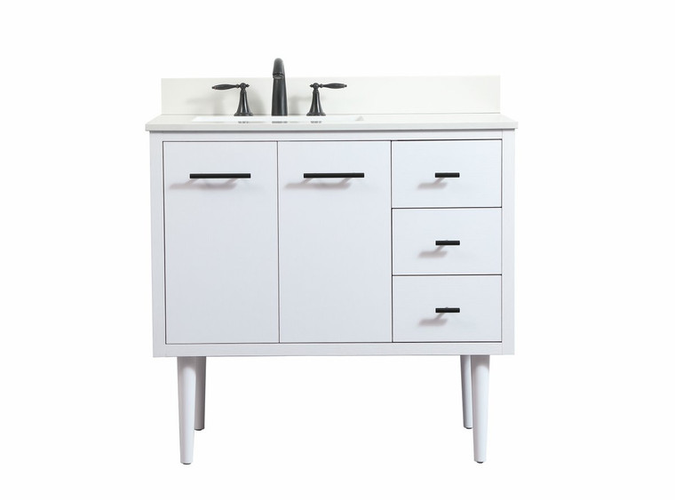 Elegant 36 Inch Single Bathroom Vanity In White With Backsplash VF48036MWH-BS