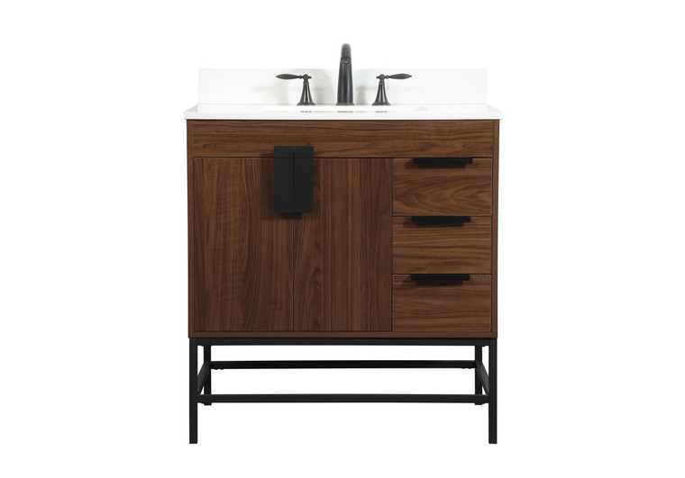 Elegant 32 Inch Single Bathroom Vanity In Walnut With Backsplash VF48832MWT-BS