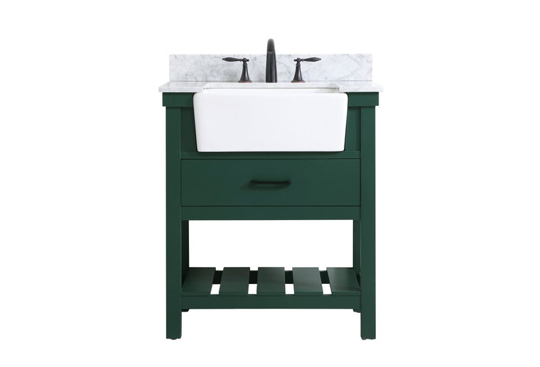Elegant 30 Inch Single Bathroom Vanity In Green With Backsplash VF60130GN-BS