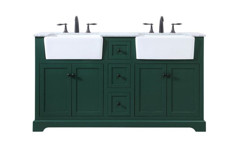 Elegant 60 Inch Double Bathroom Vanity In Green VF60260DGN