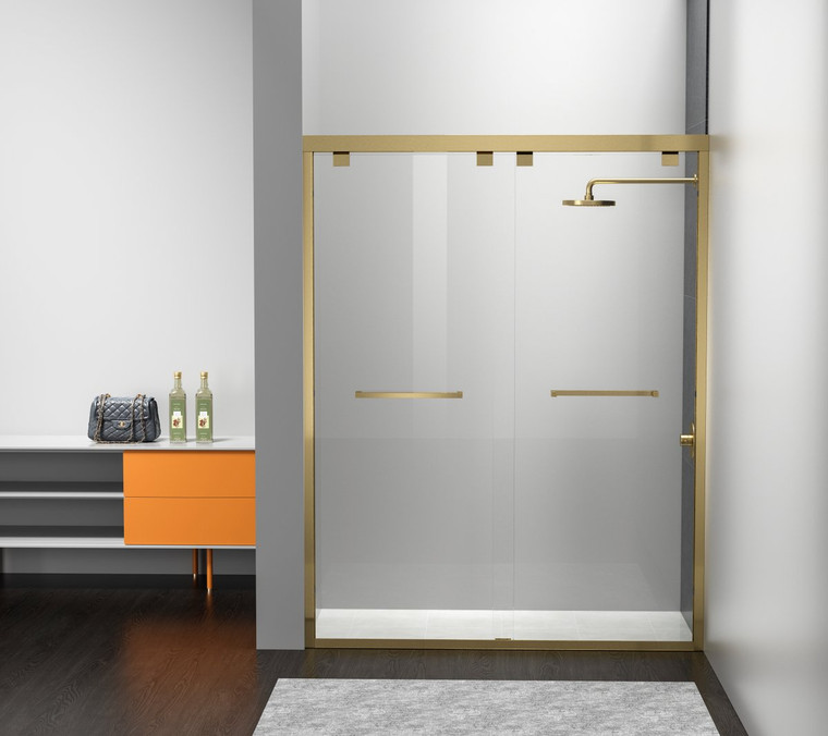 Elegant Semi-Frameless Shower Door 60 X 76 Brushed Gold SD303-6076BGD