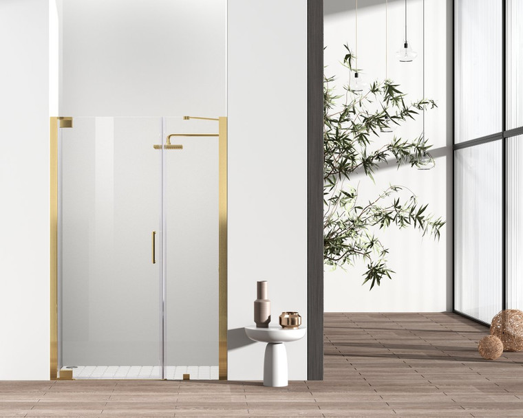 Elegant Semi-Frameless Hinged Shower Door 48 X 72 Brushed Gold SD404-4872BGD