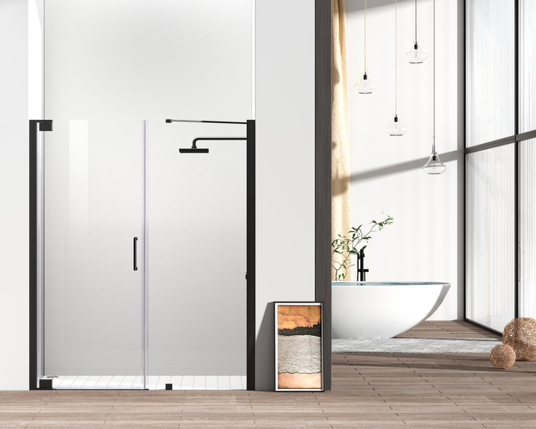 Elegant Semi-Frameless Hinged Shower Door 60 X 72 Matte Black SD404-6072MBK