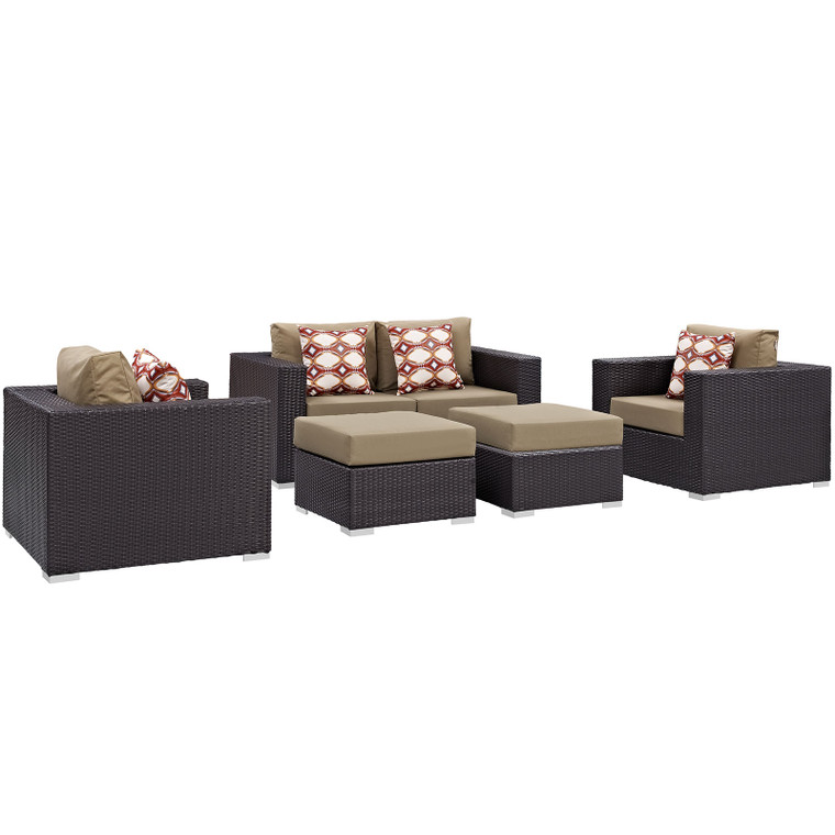 Convene 5 Piece Outdoor Patio Sofa Set - Espresso Mocha EEI-2351-EXP-MOC-SET By Modway Furniture
