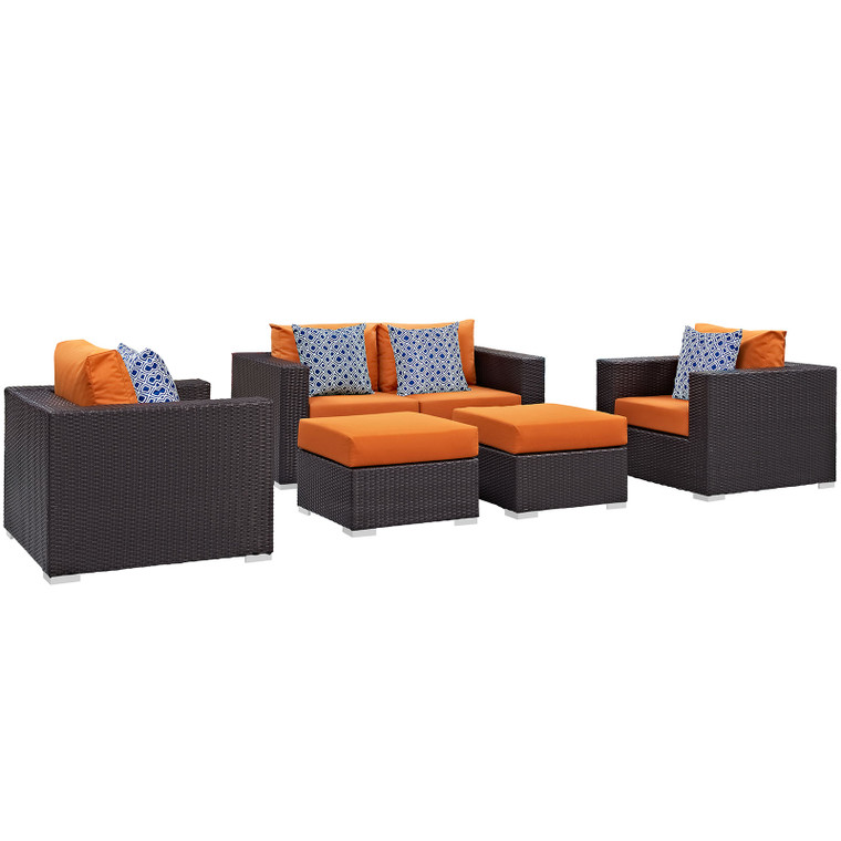 Convene 5 Piece Outdoor Patio Sofa Set - Espresso Orange EEI-2351-EXP-ORA-SET By Modway Furniture
