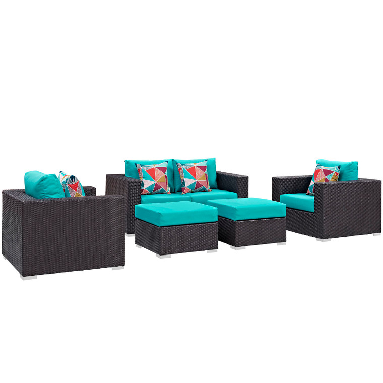 Convene 5 Piece Outdoor Patio Sofa Set - Espresso Turquoise EEI-2351-EXP-TRQ-SET By Modway Furniture