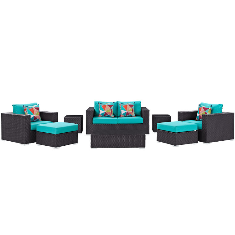 Convene 8 Piece Outdoor Patio Sofa Set - Espresso Turquoise EEI-2352-EXP-TRQ-SET By Modway Furniture