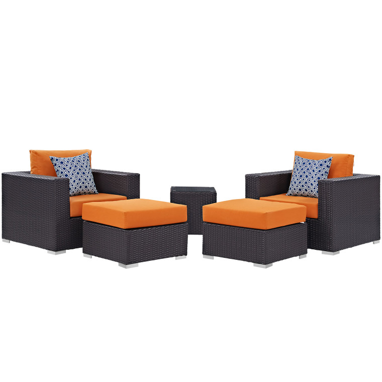 Convene 5 Piece Outdoor Patio Sectional Set - Espresso Orange EEI-2366-EXP-ORA-SET By Modway Furniture