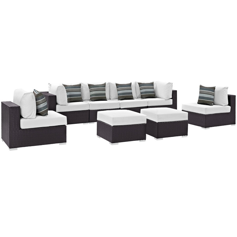 Convene 8 Piece Outdoor Patio Sectional Set - Espresso White EEI-2369-EXP-WHI-SET By Modway Furniture