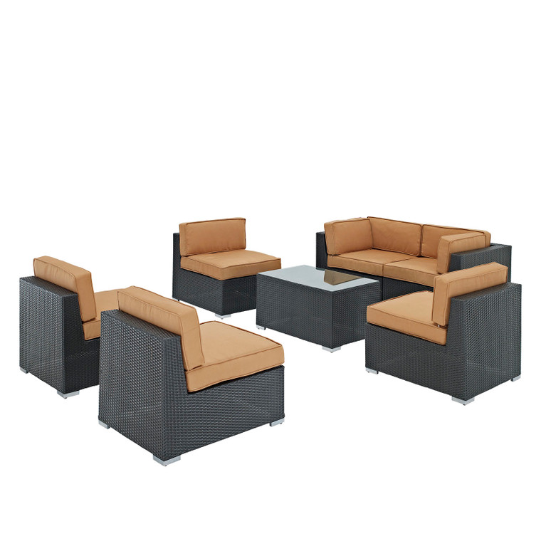Aero 7 Piece Outdoor Patio Sectional Set - Espresso Mocha EEI-695-EXP-MOC-SET By Modway Furniture