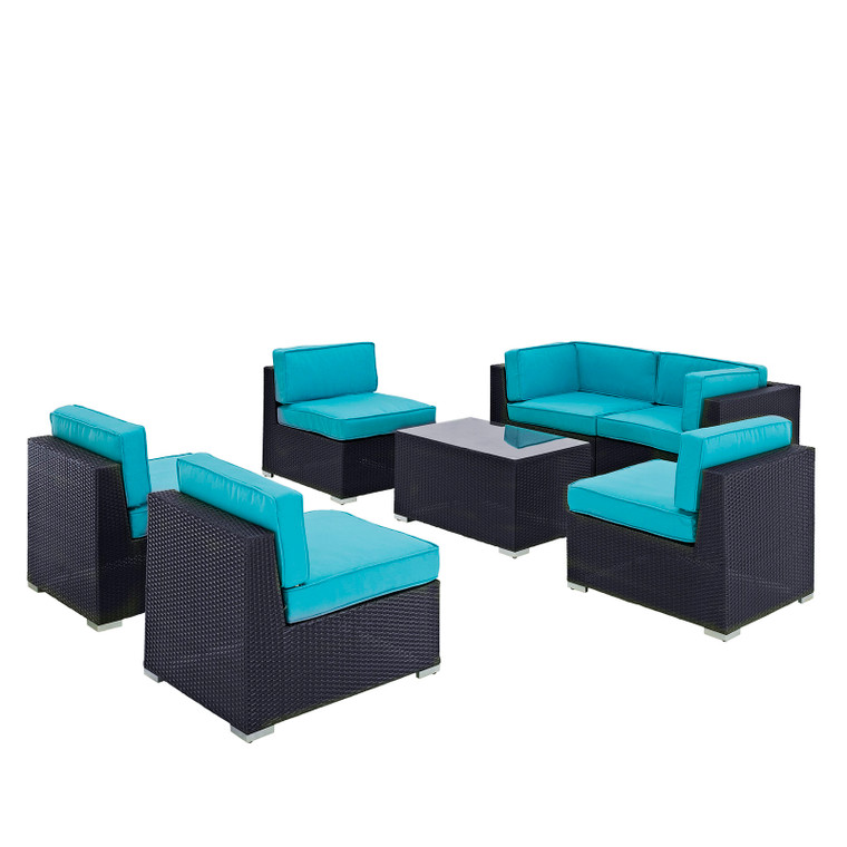Aero 7 Piece Outdoor Patio Sectional Set - Espresso Turquoise EEI-695-EXP-TRQ-SET By Modway Furniture