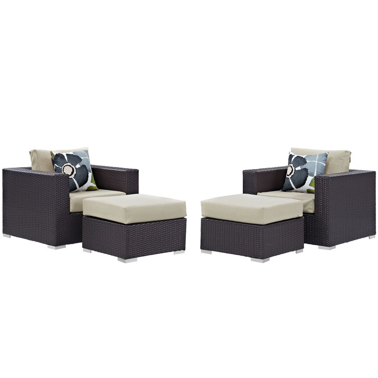 Convene 4 Piece Outdoor Patio Sectional Set - Espresso Beige EEI-2367-EXP-BEI-SET By Modway Furniture