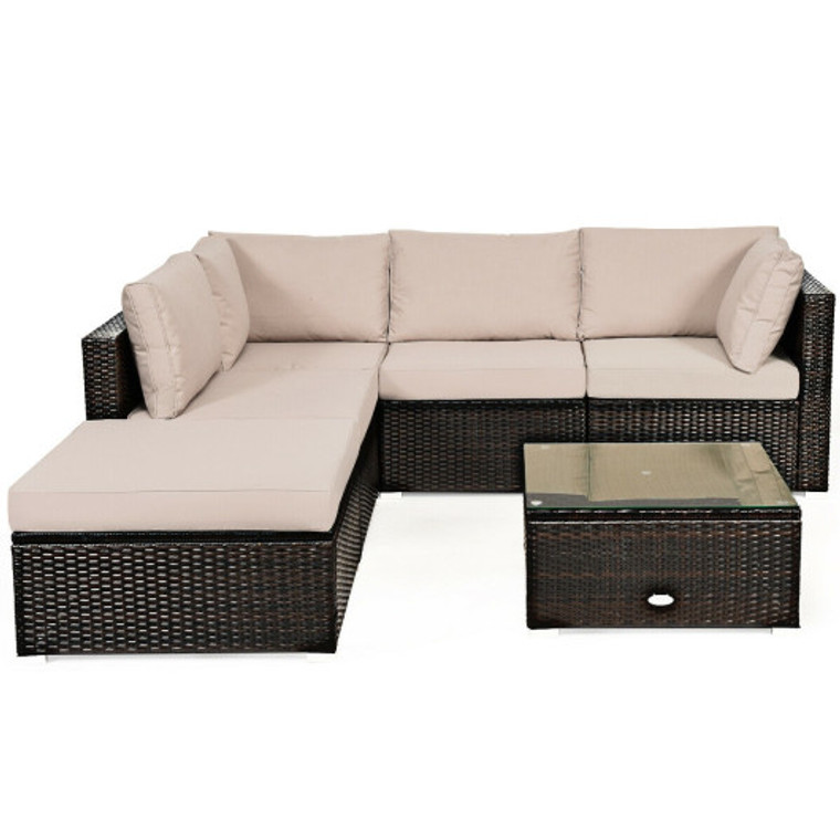 6 Pieces Outdoor Patio Rattan Furniture Set Sofa Ottoman HW68688CBN+