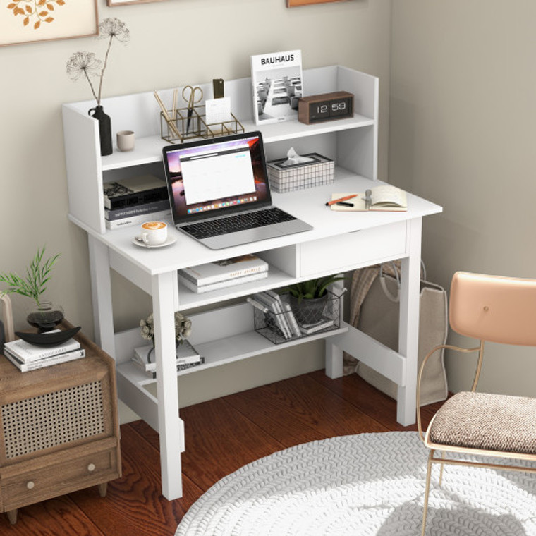 Home Office Computer Desk With Storage Shelves And Drawer Ideal For Working And Studying CB10501WH