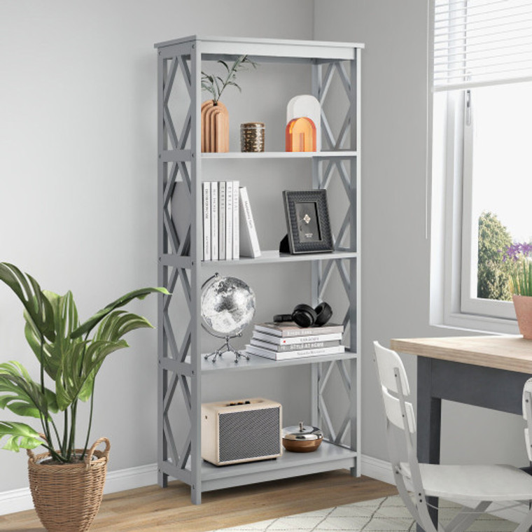 5-Tier Modern Freestanding Bookcase With Open Shelves-Gray JV10046GR