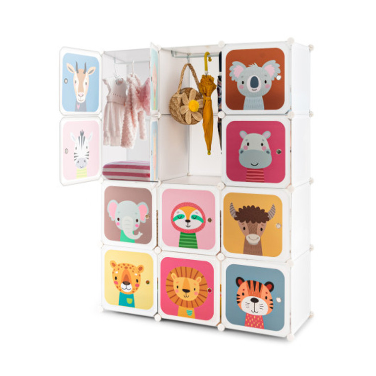 8/12 Cube Kids Wardrobe Closet With Hanging Section And Doors-12 Cubes JZ10133WH