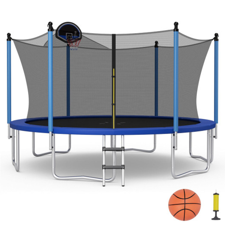 12/14/15/16 Feet Outdoor Recreational Trampoline With Ladder And Enclosure Net-15 Ft TW10068+