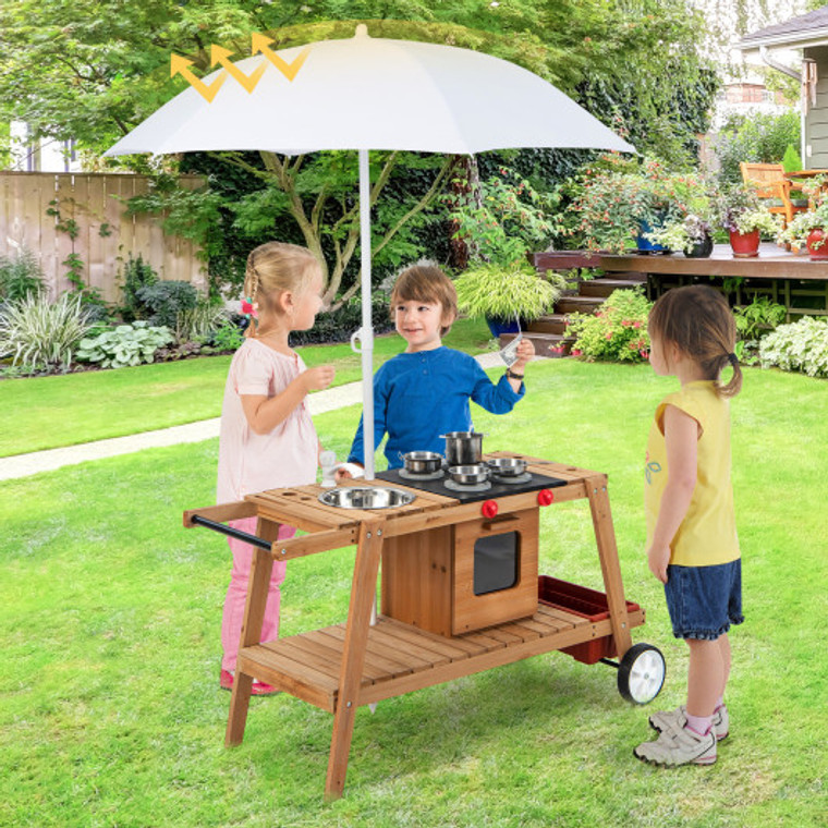 Wooden Play Cart With Sun Proof Umbrella For Toddlers Over 3 Years Old TP10105