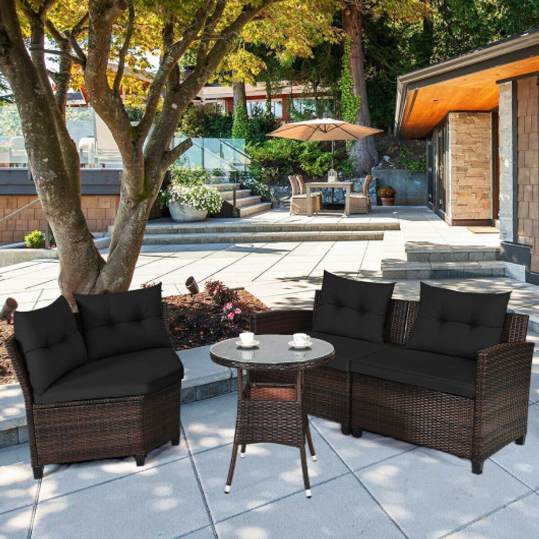 4 Pieces Outdoor Cushioned Rattan Furniture Set-Black HW68655DKA+