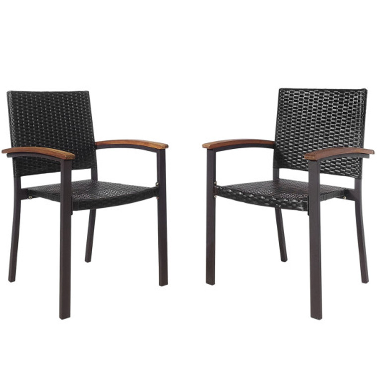 Set Of 2 Outdoor Patio Pe Rattan Dining Chairs HW70812-2