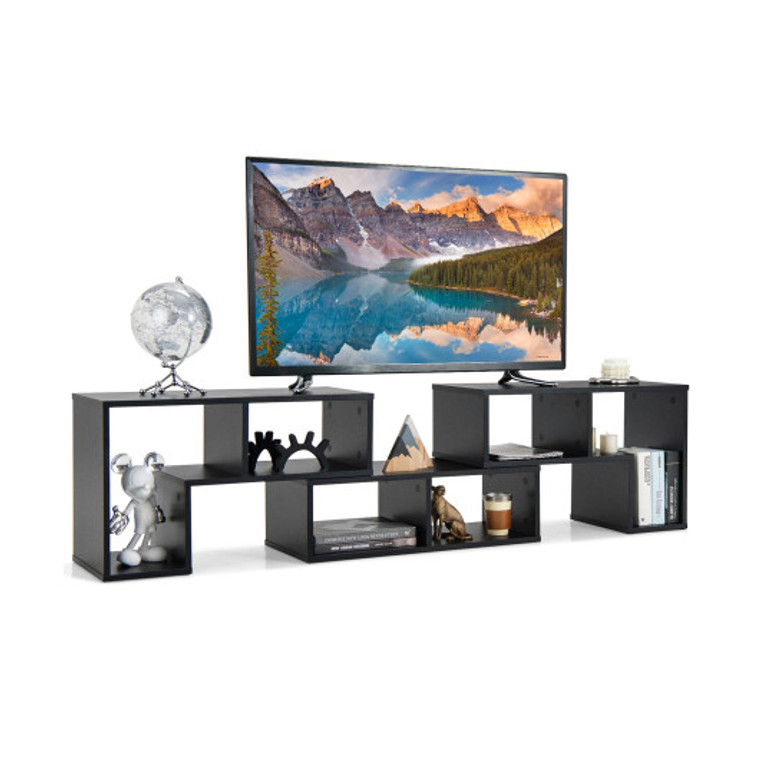 3 Pieces Console Tv Stand For Tvs Up To 65 Inch With Shelves-Black HV10438DK