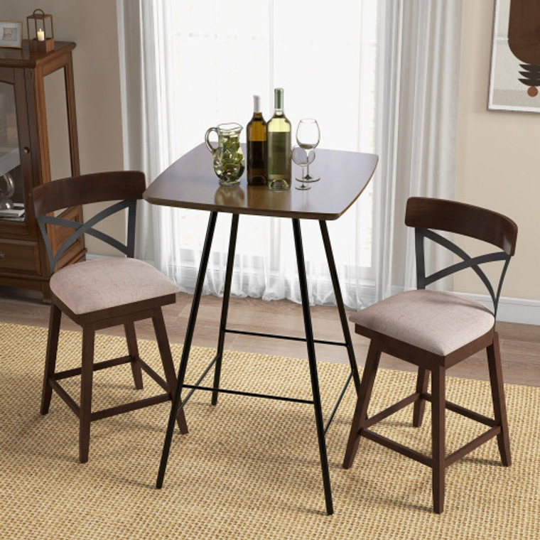 Set Of 2 Wooden Swivel Bar Stools With Cushioned Seat And Open X Back-25 Inch JV10777ES-24