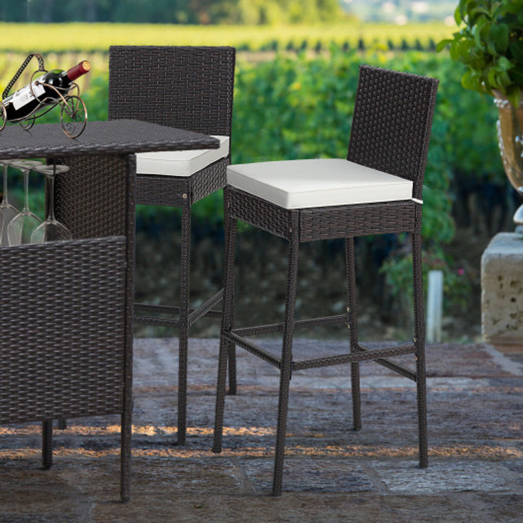2 Pieces Patio Cushioned Wicker Barstools With Cozy Footrest-Set Of 2 HW70817-2
