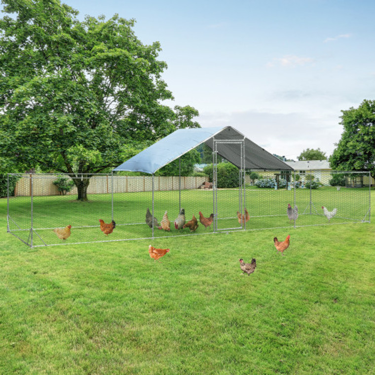 Large Walk-In Metal Chicken Coop With Cover For Farm Backyard PW10044