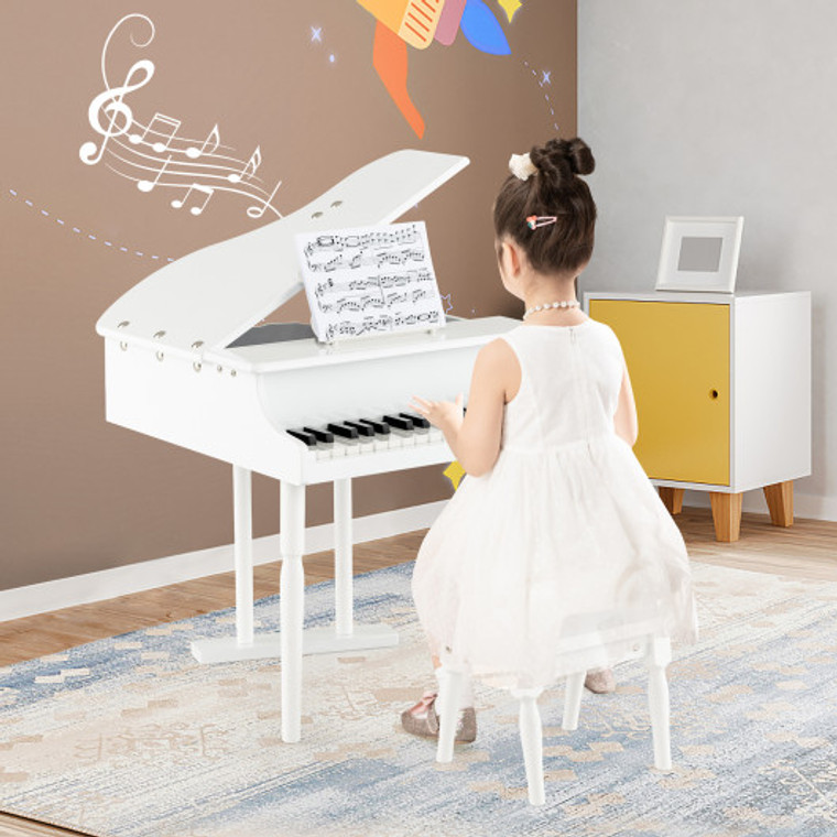 30-Key Kids Piano Keyboard Toy With Bench Piano Lid And Music Rack-White TY322017WH