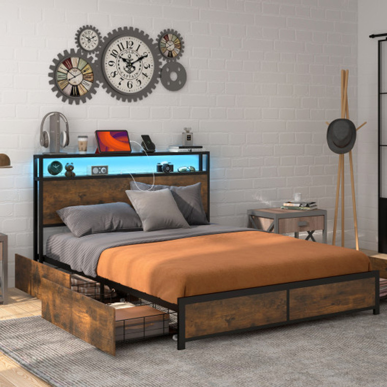 Full/Queen Size Bed Frame With Smart Led Lights And Storage Drawers-Queen Size HU10347US-Q