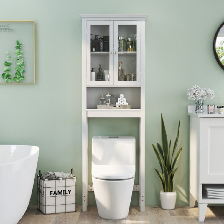 Over The Toilet Storage Cabinet With Double Tempered Glass Doors JV10480WH