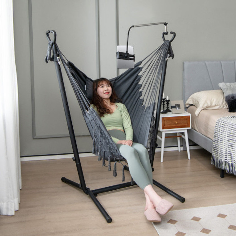 Height Adjustable Hammock Chair With Phone Holder And Side Pocket-Gray NP10958GR