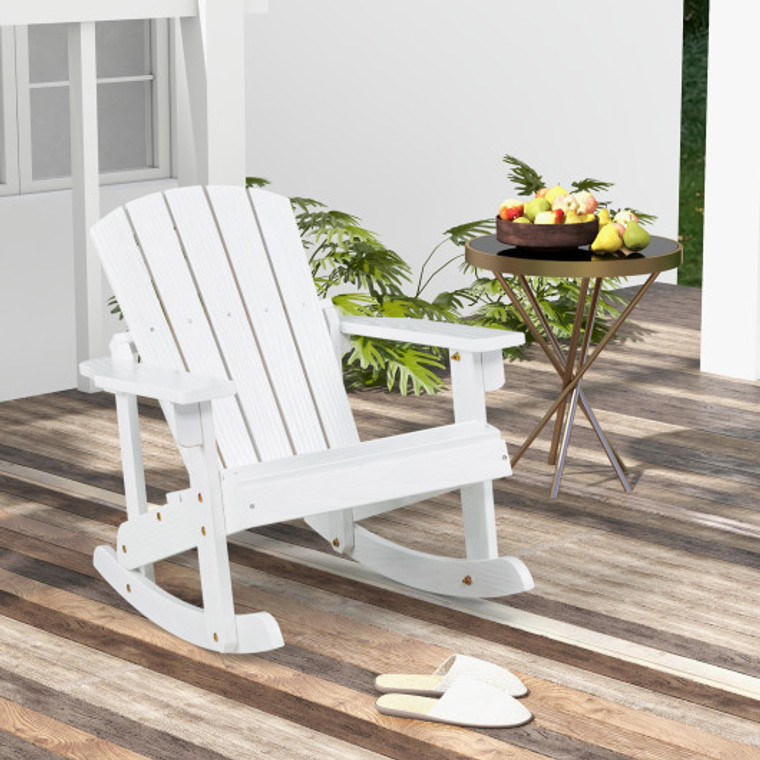 Outdoor Wooden Kid Adirondack Rocking Chair With Slatted Seat-White NP11089WH
