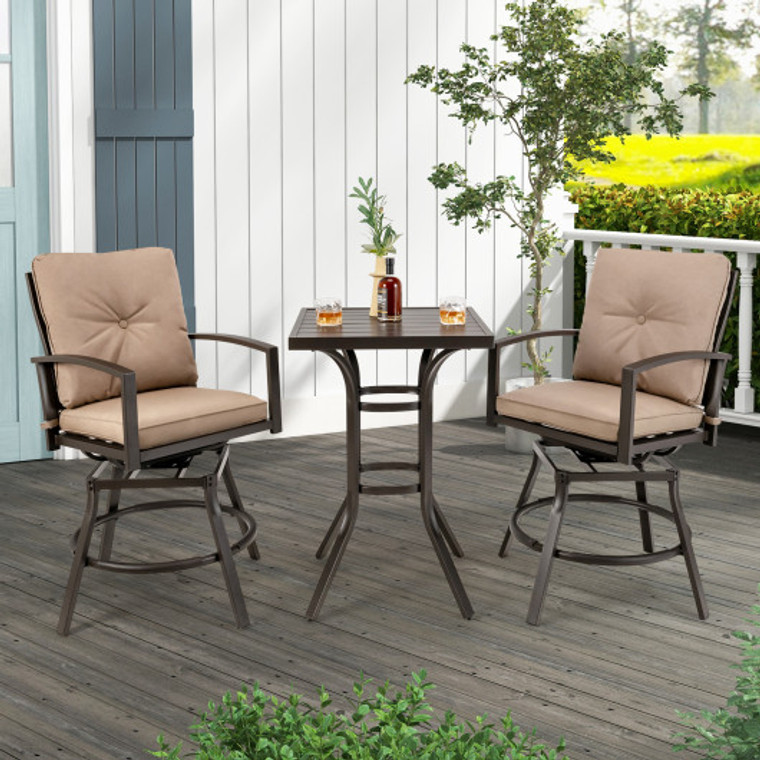 3 Pieces Patio Swivel Bar Table Set With Removable Cushions And Rustproof Metal Frame NP10965+