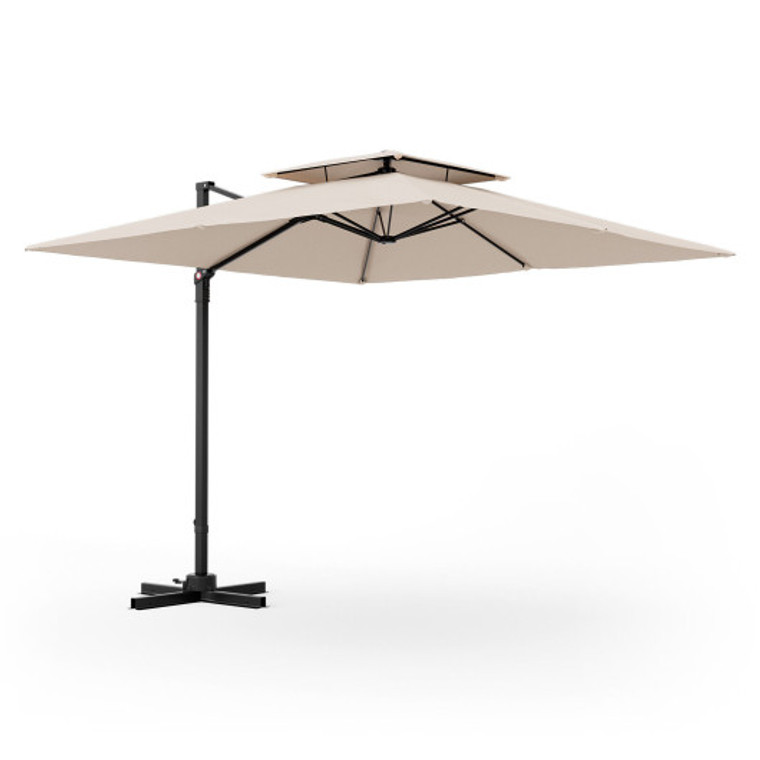 Patio 9.5Ft Square Cantilever Offset Umbrella With 360°Rotation-Beige NP10887BE