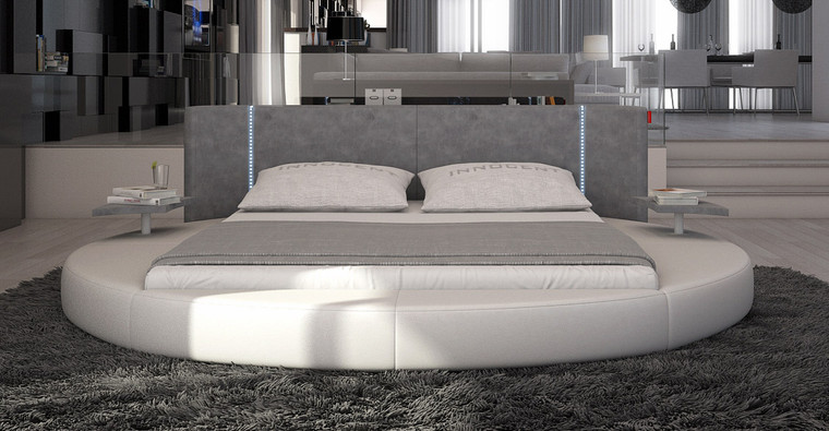 VIG Furniture VGINROTONDO-EK Eastern King Rotondo Modern Eco-Leather Round Bed With Led Lights