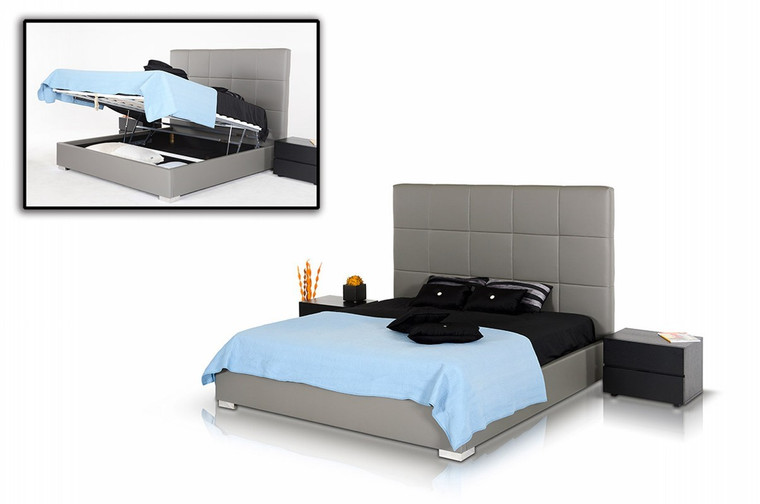 VIG Furniture VGJYMESSINA-EK Eastern King Messina Modern Grey Eco Leather Bed With Lift Storage