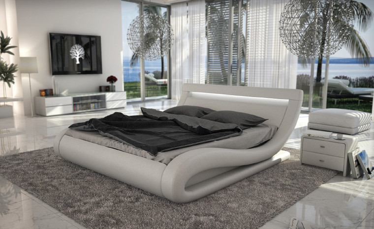 VIG Furniture VGINCORSICA-Q Queen Corsica Contemporary White Bed With Headboard Lights