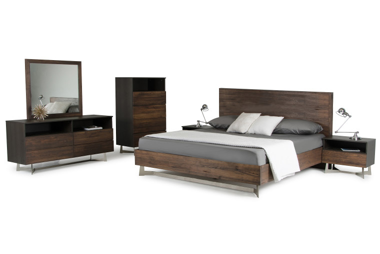 VIG Furniture VGEDWHARTON-SET-Q Queen Modrest Wharton Modern Dark Aged Oak Bedroom Set