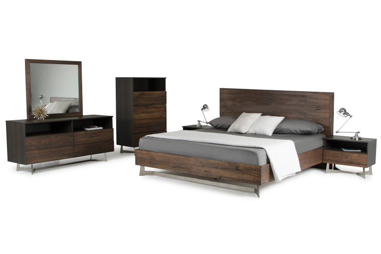 VIG Furniture VGEDWHARTON-SET-EK Eastern King Modrest Wharton Modern Dark Aged Oak Bedroom Set
