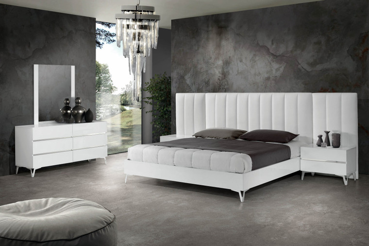 VIG Furniture VGACANGELA-SET-WINGS-Q Nova Domus Angela - Queen Italian Modern White Eco Leather Bed With Nightstands And Wings