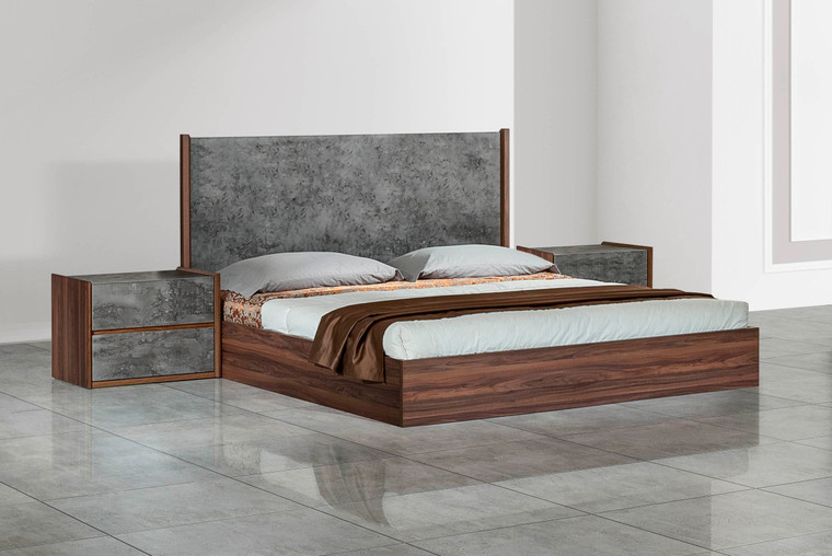 VIG Furniture VGACRADO-WAL-BED-Q Nova Domus Rado - Queen Modern Walnut & Volcanic Slate Bed