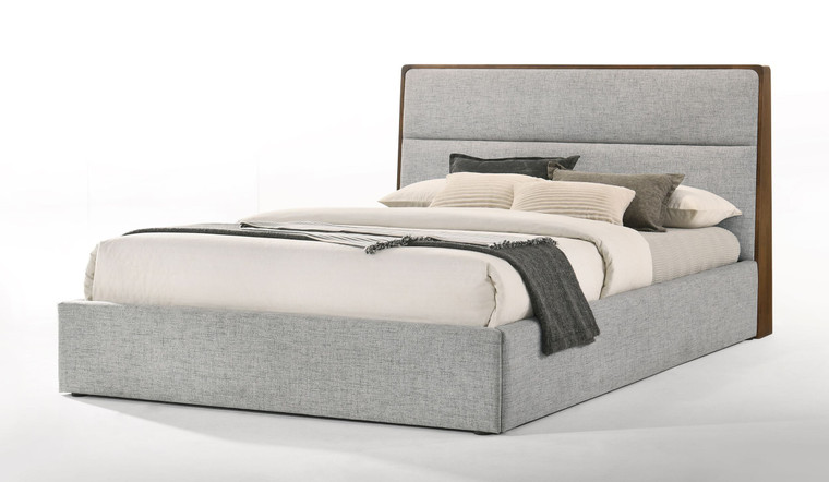 VIG Furniture VGMABR-99-BED-Q Modrest Dustin - Queenmodern Grey Fabric & Walnut Trimmed Bed