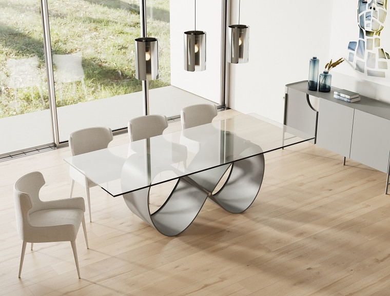 VIG Furniture VGGM-DT-CASTA-DT Modrest Hadley- Glass & Matte Grey Dining Table