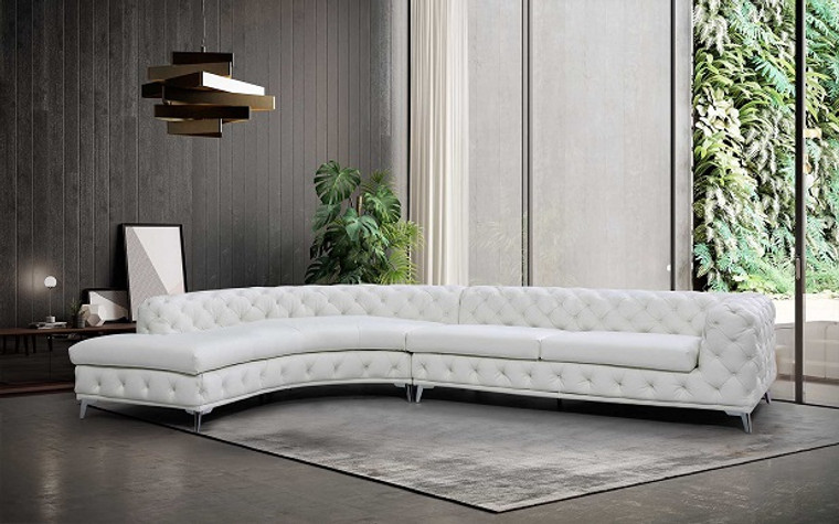 VIG Furniture VGEV-2179-WHT-LAF-SECT Divani Casa Kohl - Contemporary White Laf Curved Shape Sectional Sofa With Chaise