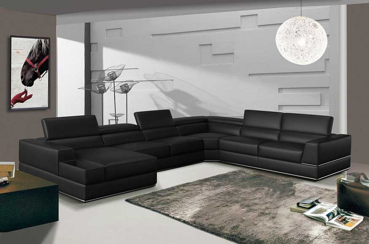 VIG Furniture VGEV-5106-BLK-SECT Divani Casa Pella - Modern Black Italian Leather U Shaped Laf Chaise Sectional Sofa